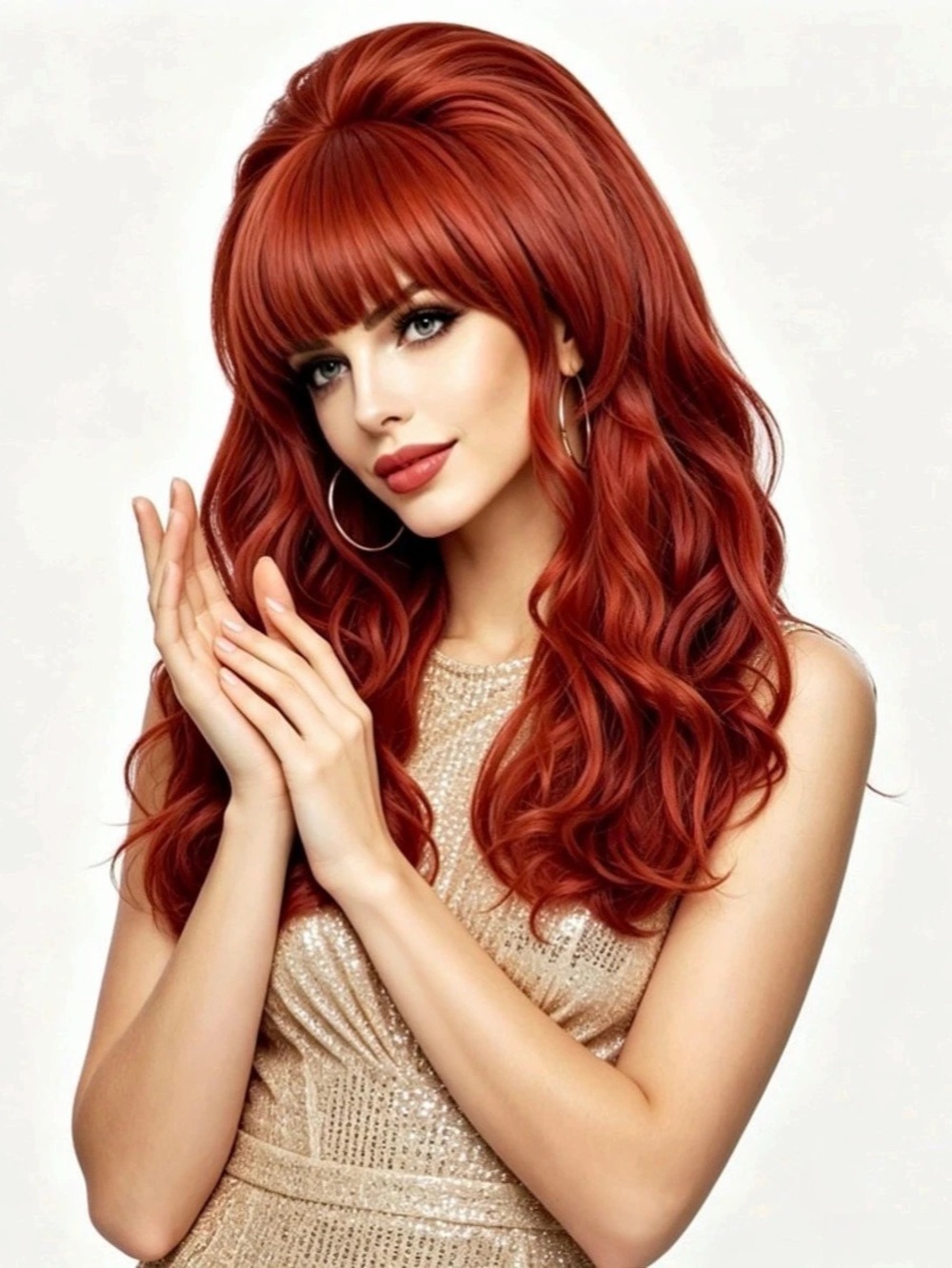 NWT Retro Vintage Long Wavy Red Auburn Bouffant Wig 60s 70s Costume Cosplay